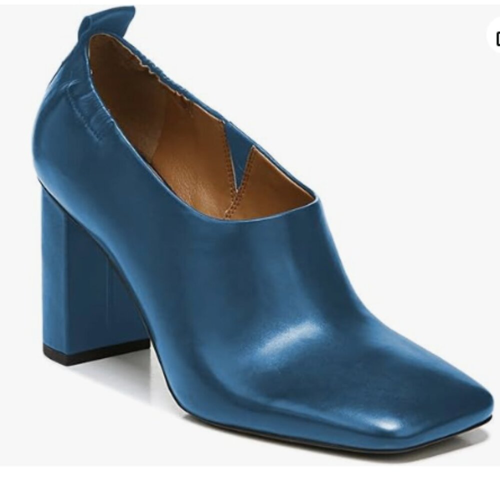 FOWT Spring Fashion Burnished Leather Elastic Closure Square Heel Blue Shoes